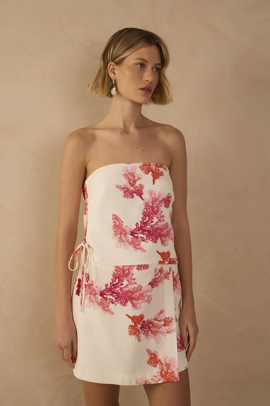 Coral Print Linen Blouse