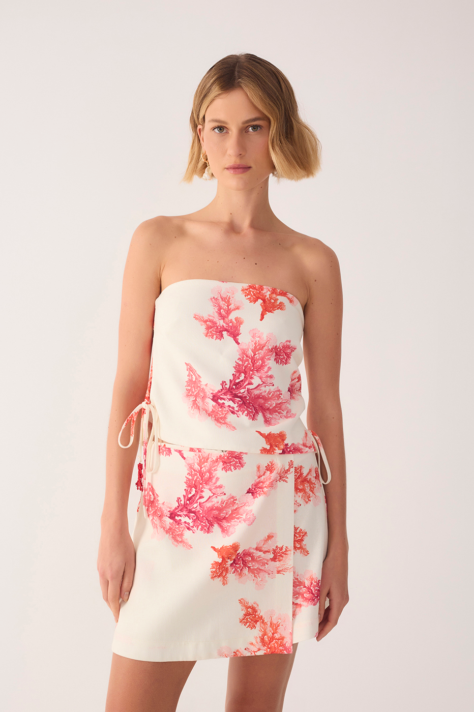 Coral Print Linen Blouse