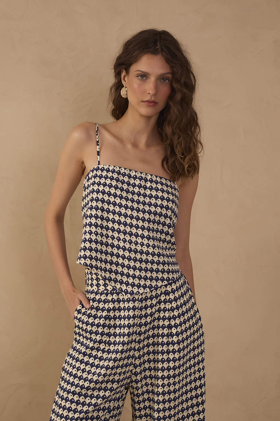 Blue Escama Square Neck Back Ties Blouse_1