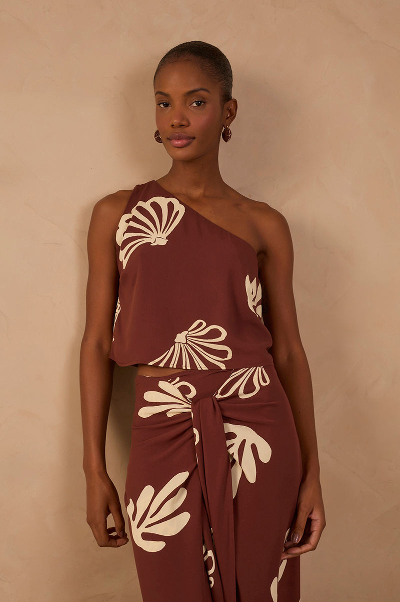 Brown Mares One-Shoulder Asymmetrical Blouse_1