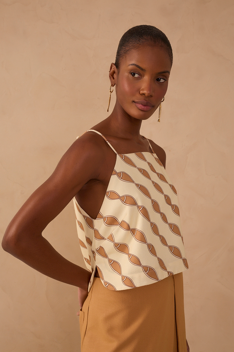 Beige Cardume Square Neck Sleeveless Blouse_1