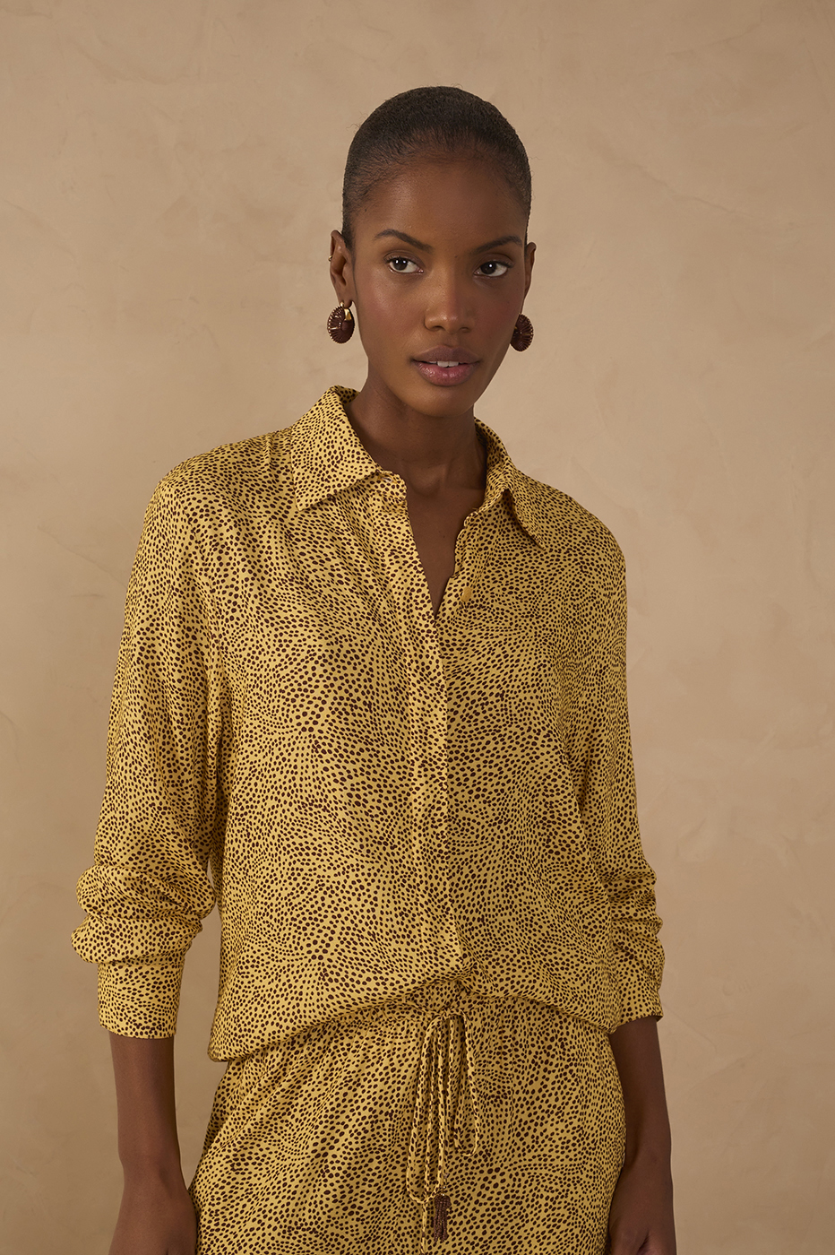 Yellow Gotas Collared Long Sleeve Shirt_1