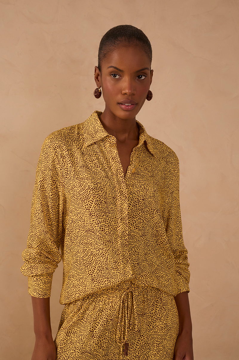 Yellow Gotas Collared Long Sleeve Shirt_1