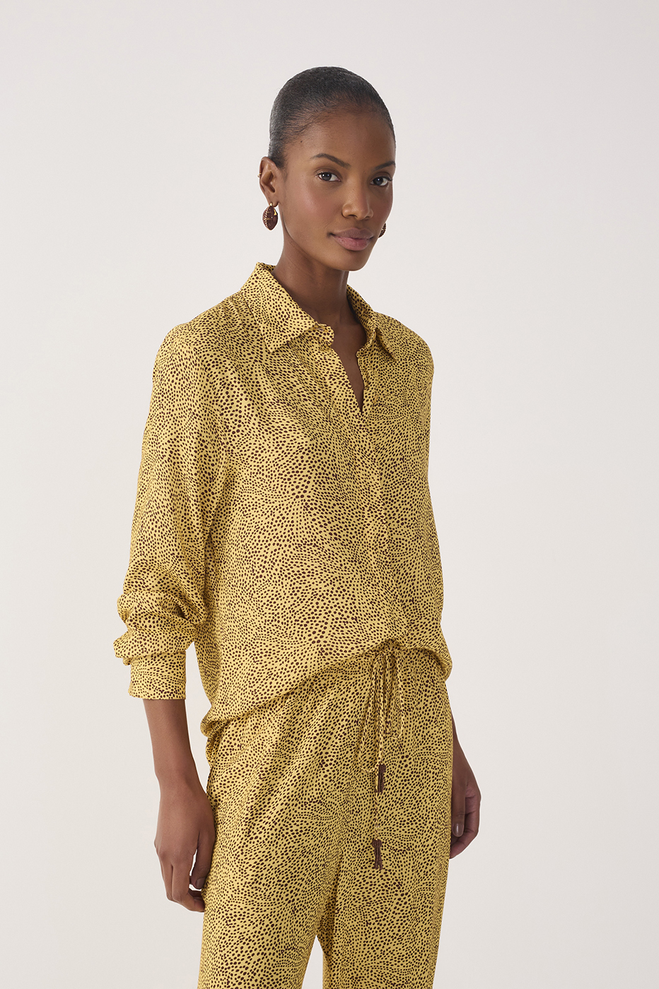 Yellow Gotas Collared Long Sleeve Shirt_3