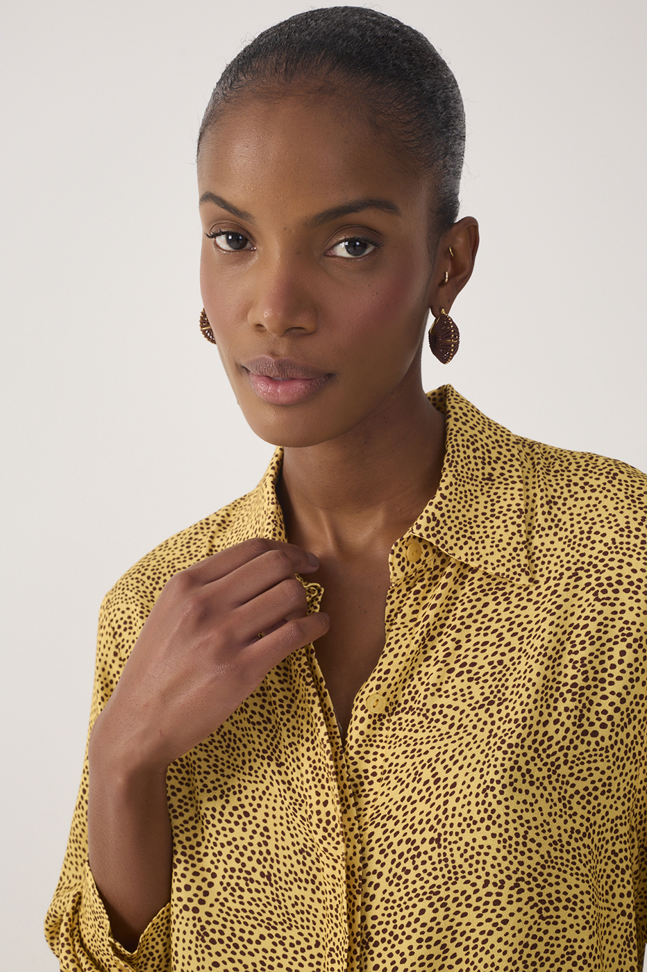 Yellow Gotas Collared Long Sleeve Shirt_4