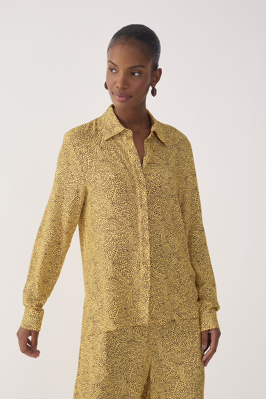 Yellow Gotas Collared Long Sleeve Shirt_5