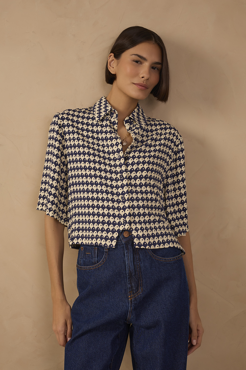 Blue Escama Collared Buttoned Shirt_1