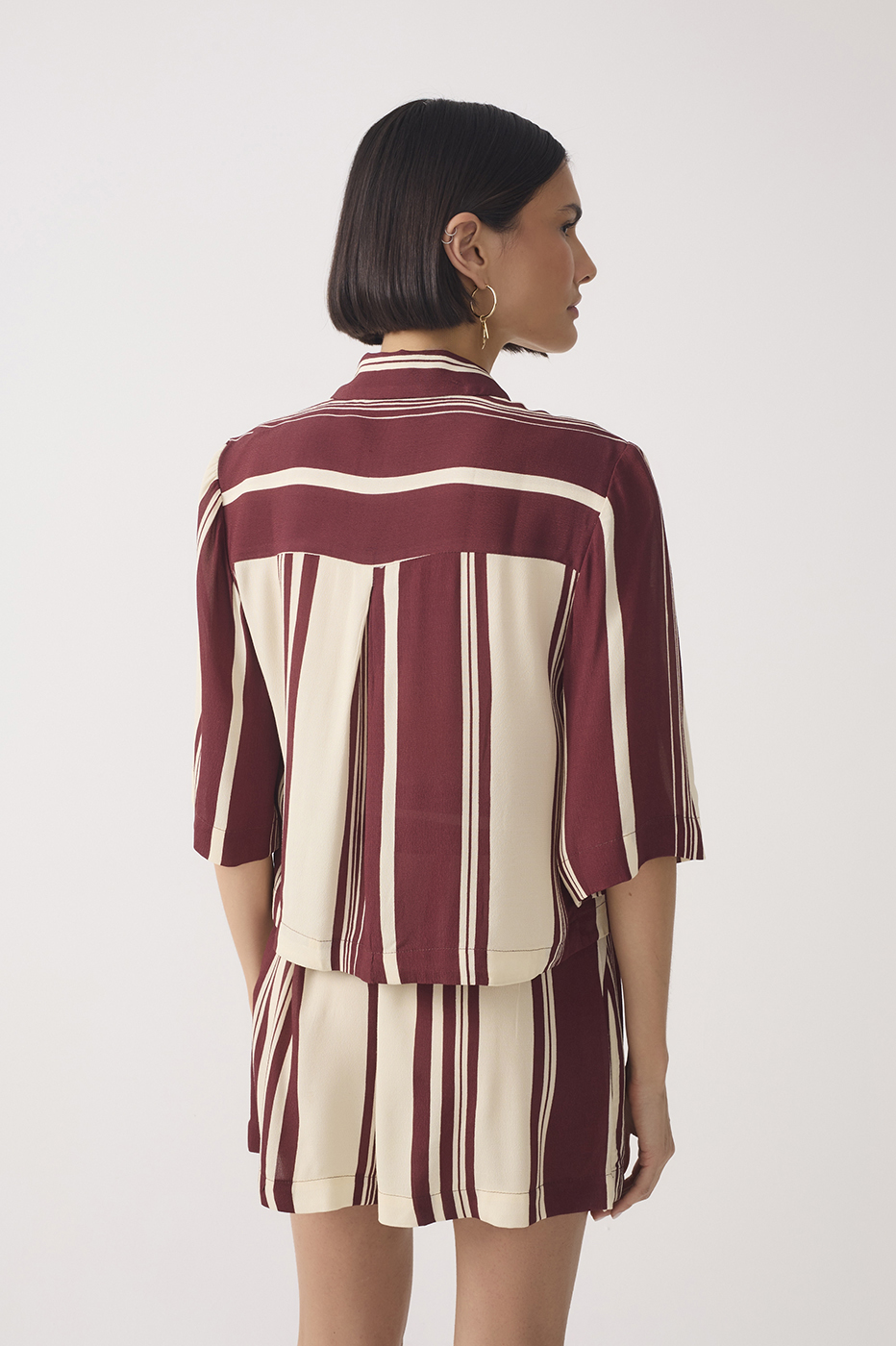 Off White Stripes Solene Collared Buttoned Midi Sleeve Shirt_6