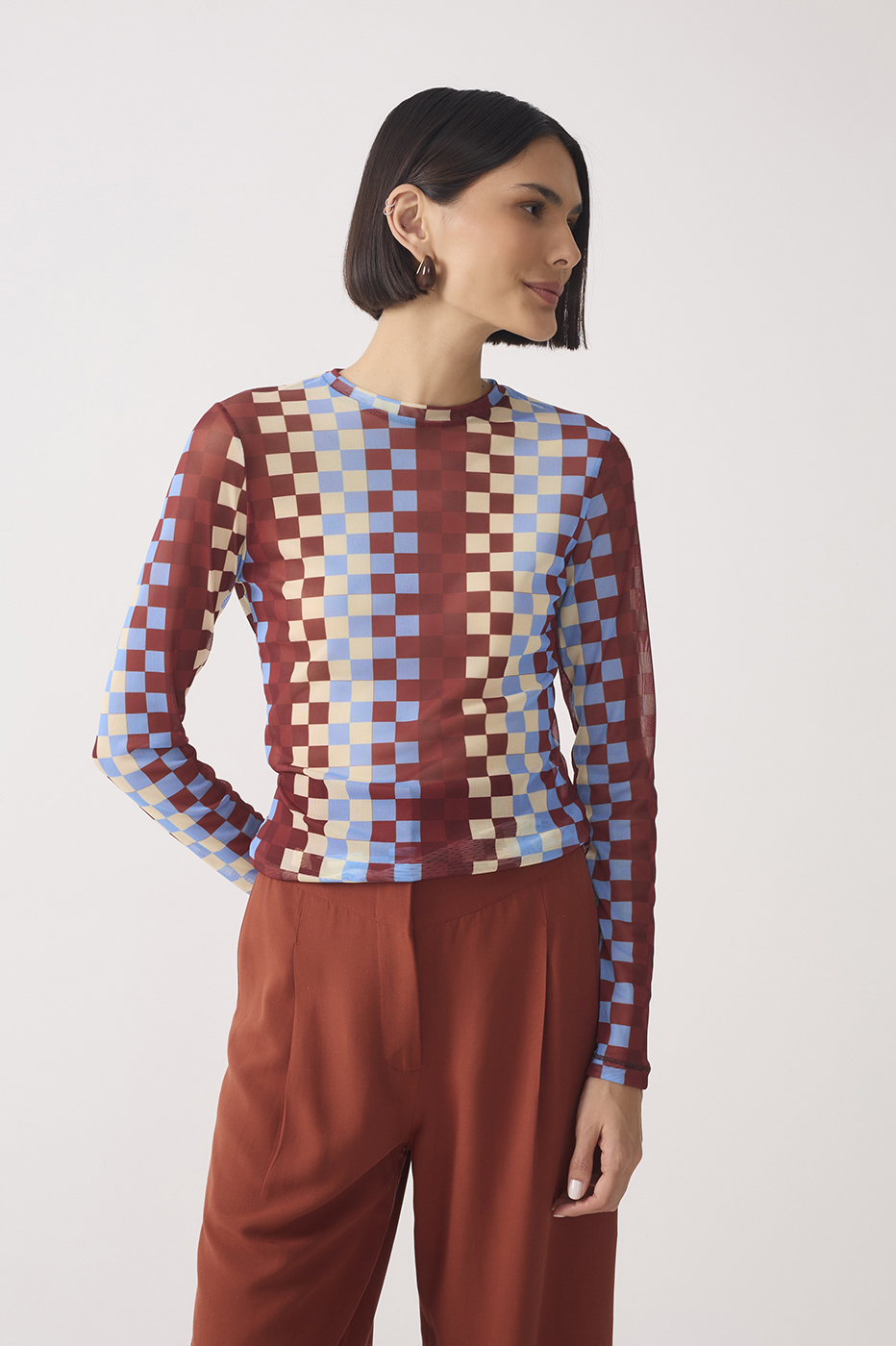 Multicolor Crew Neck Mesh Blouse_2