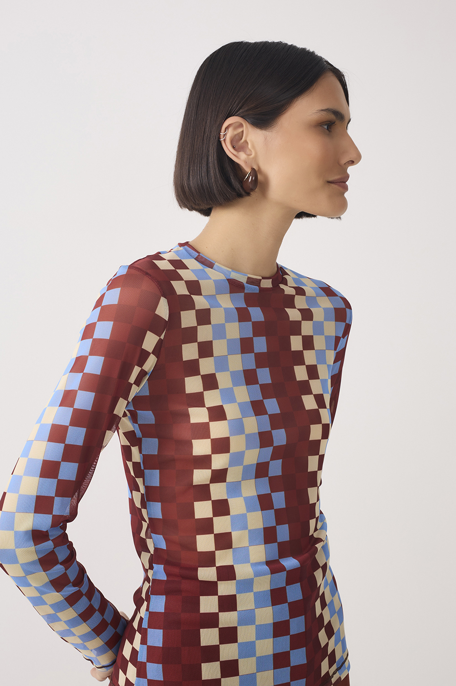 Multicolor Crew Neck Mesh Blouse_3