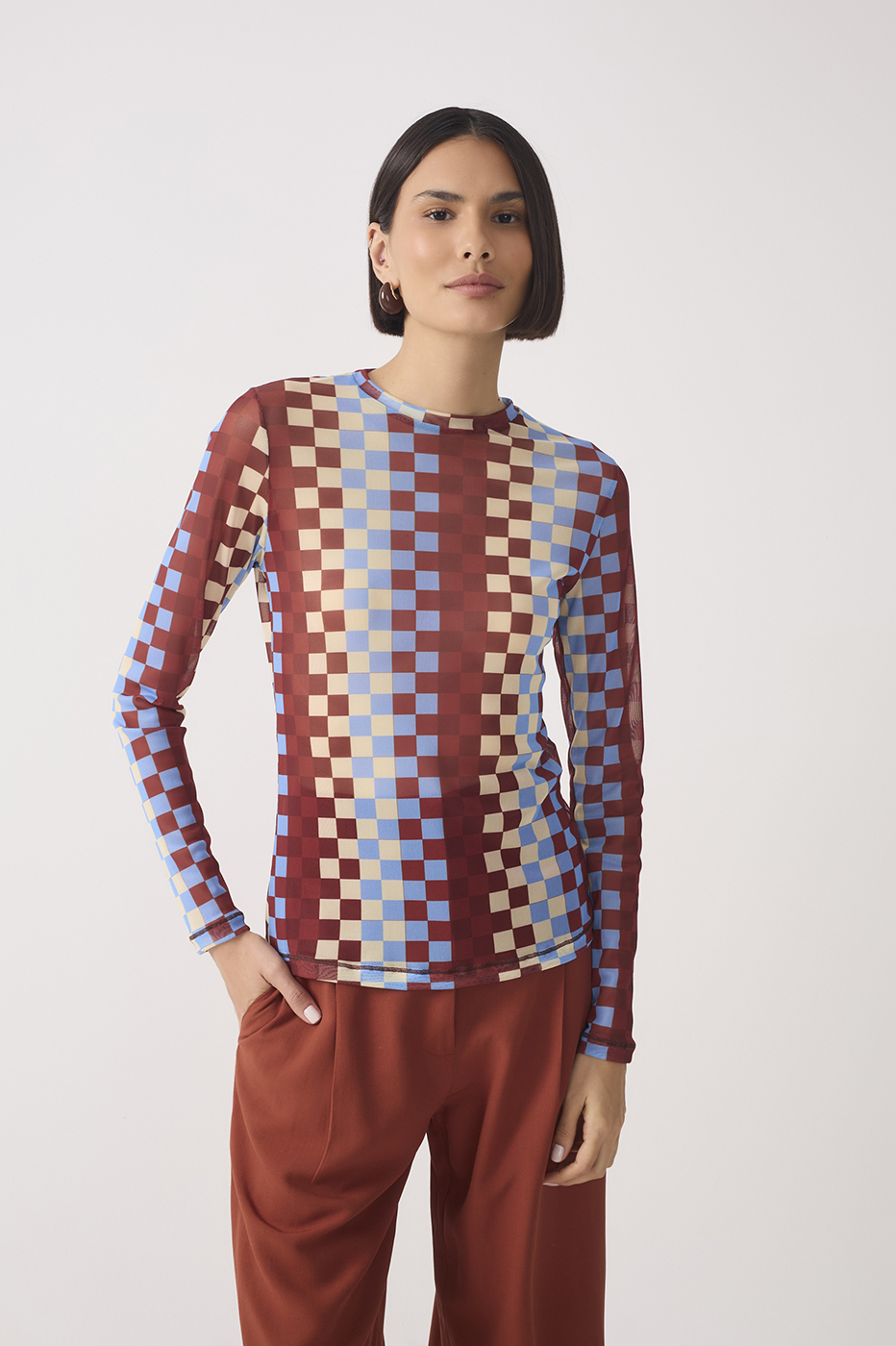 Multicolor Crew Neck Mesh Blouse_4