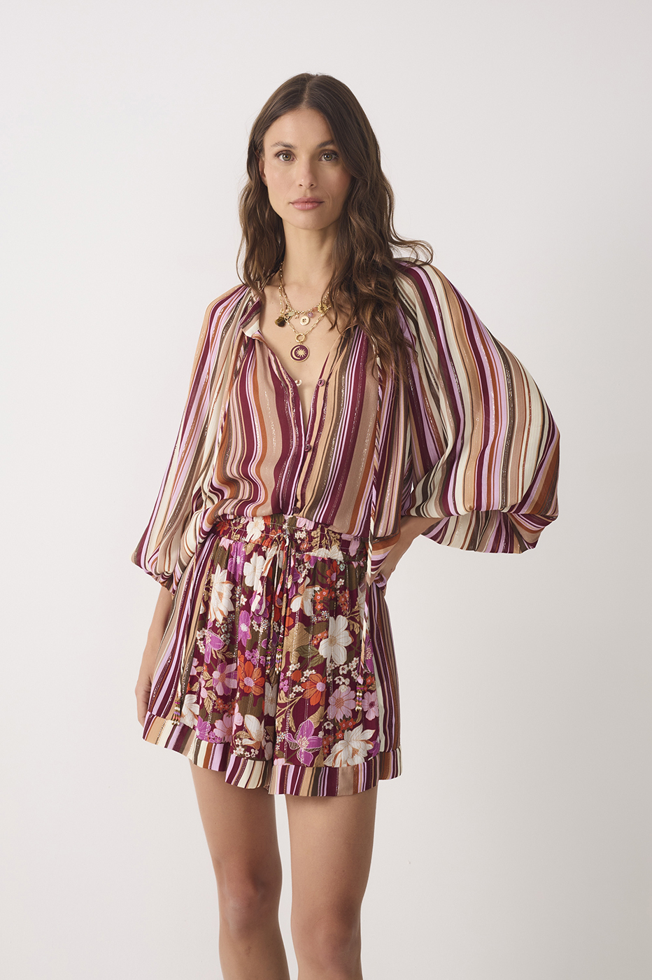 Aurora Stripes Lurex Front Ties Blouse_2