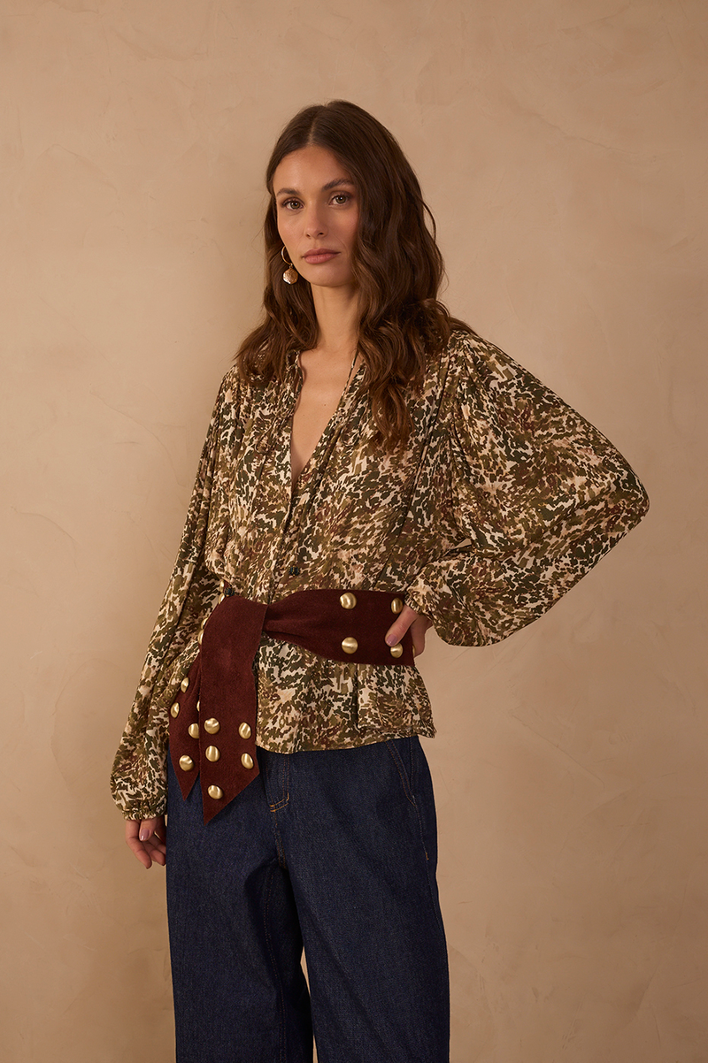 Green Front Ties Wide Sleeve Blouse_1
