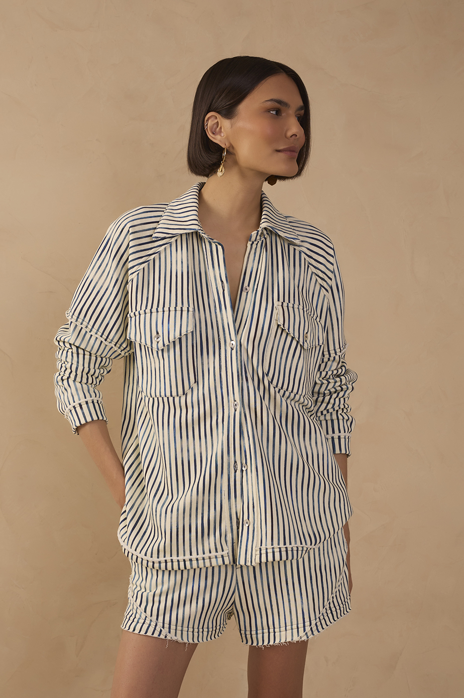 Blue Stripes Collared Front Pocket Shirt_1