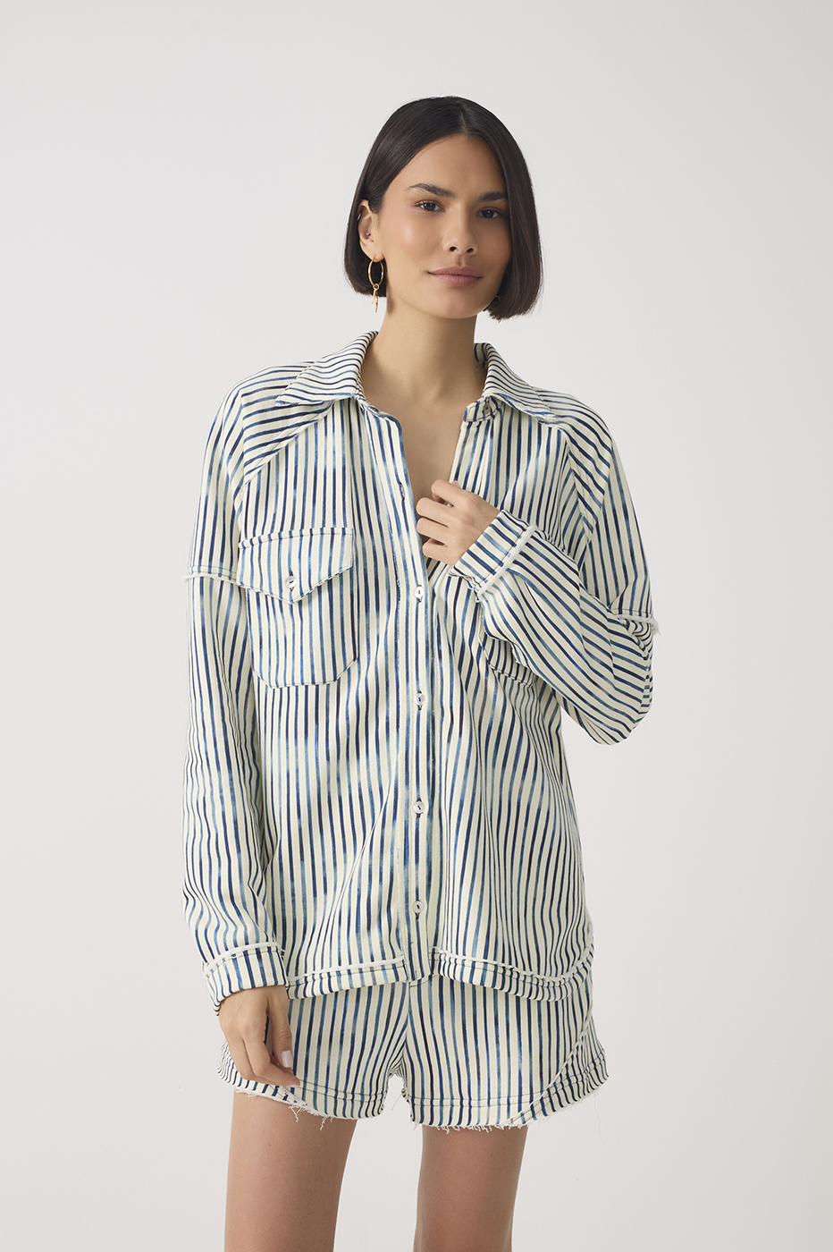 Blue Stripes Collared Front Pocket Shirt_3