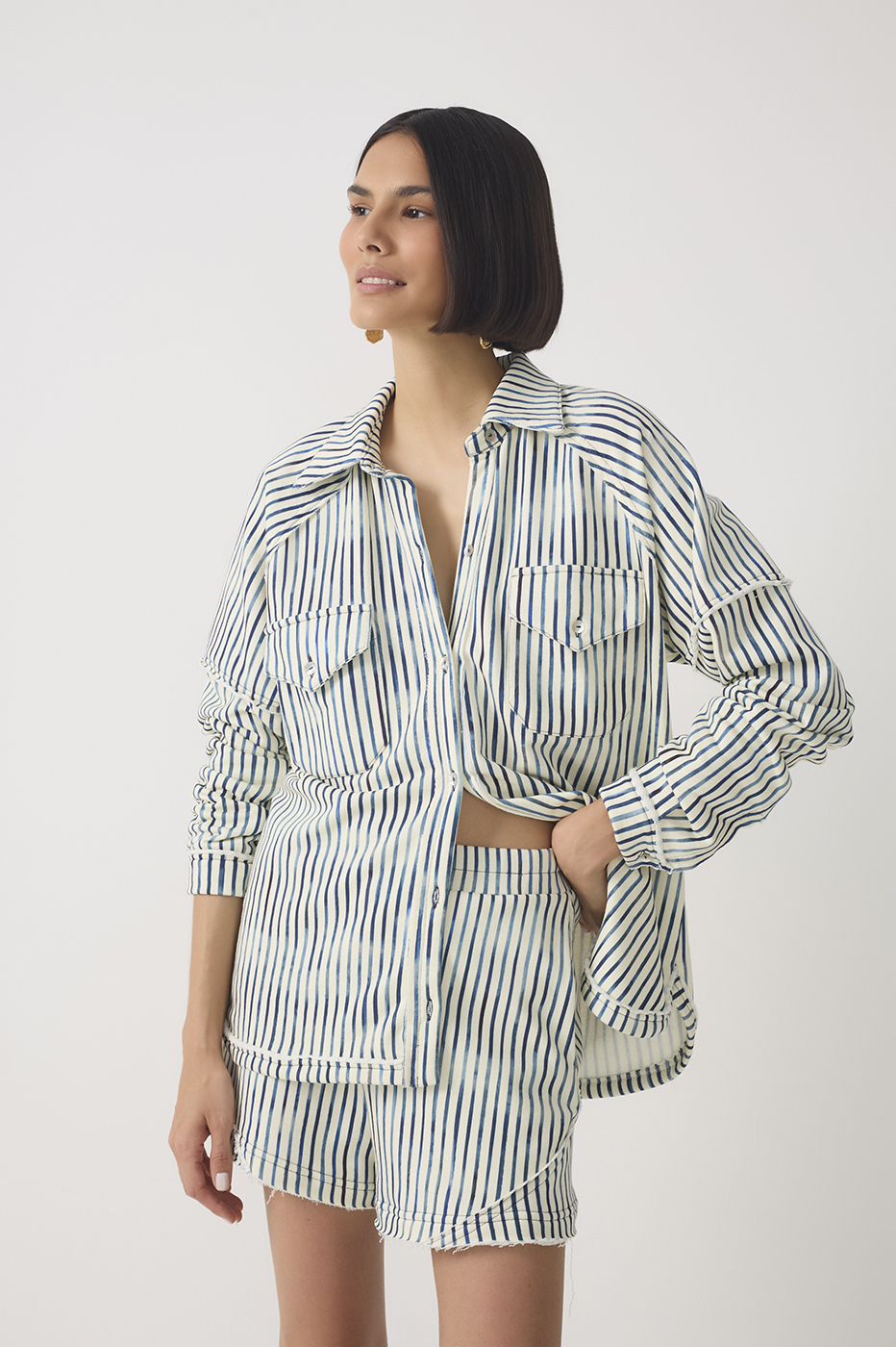 Blue Stripes Collared Front Pocket Shirt_4