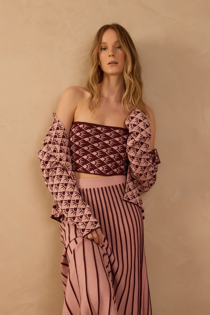 Wine Floriluz Strapless Tricot Crop Top_1