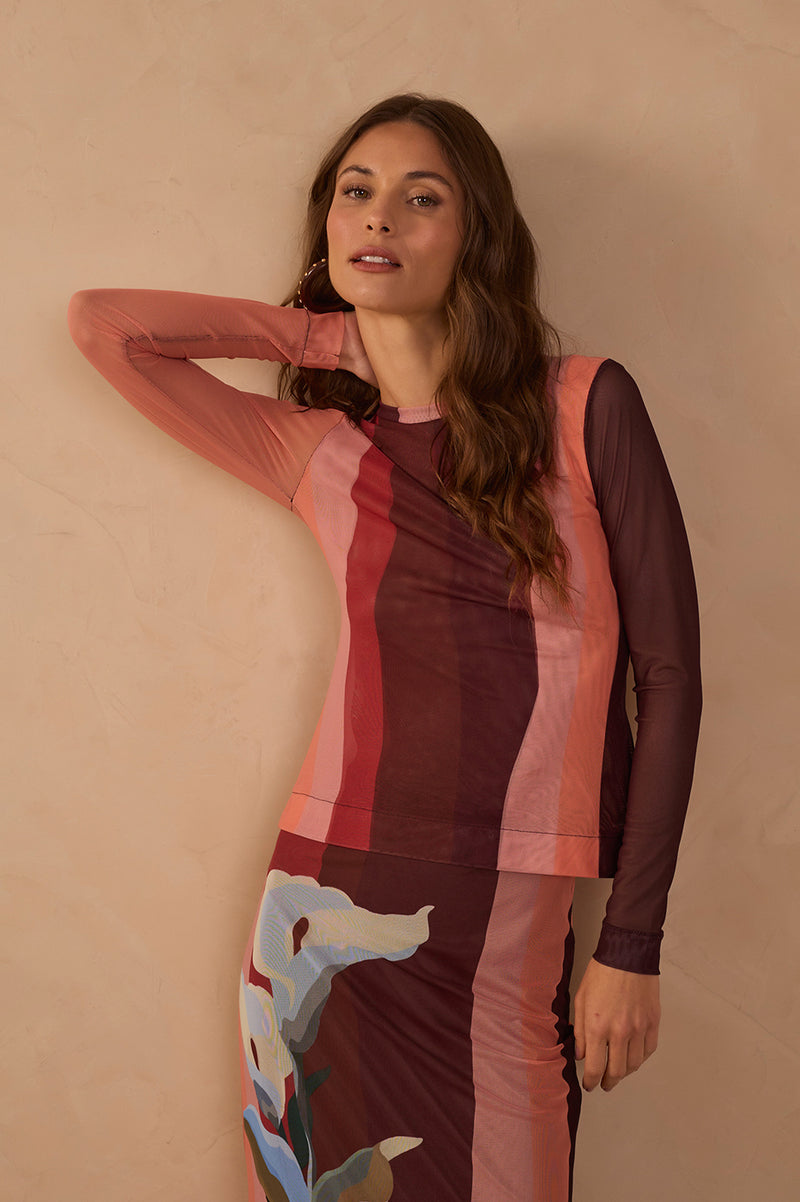 Multicolor High Neck Mesh Blouse_1