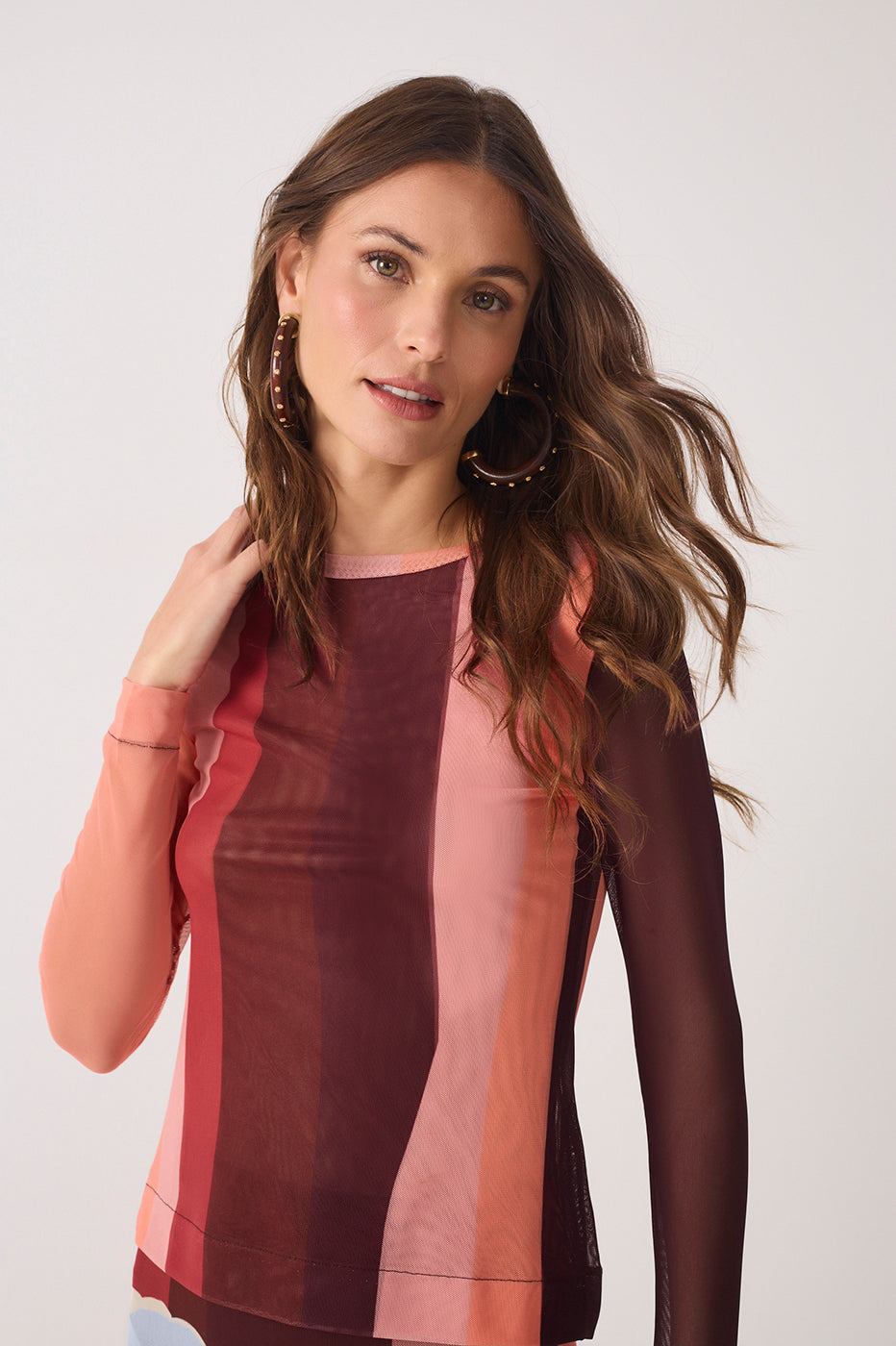 Multicolor Brisa High Neck Long Sleeve Tulle Blouse_3