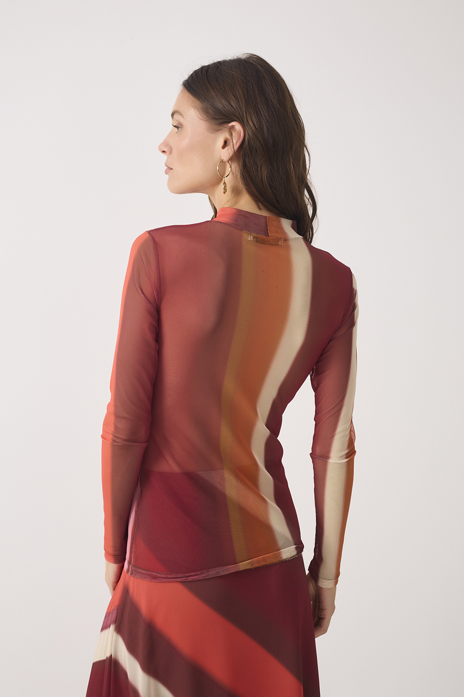 Multicolor High Neck Mesh Blouse_5