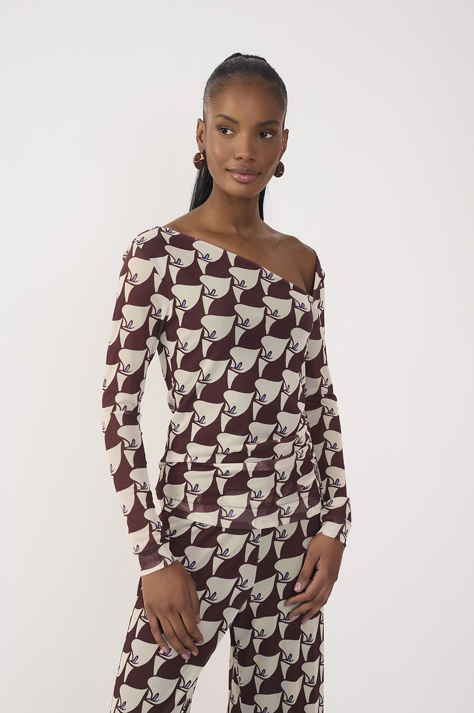 Asymmetric Tulle Pureza Print Blouse_2