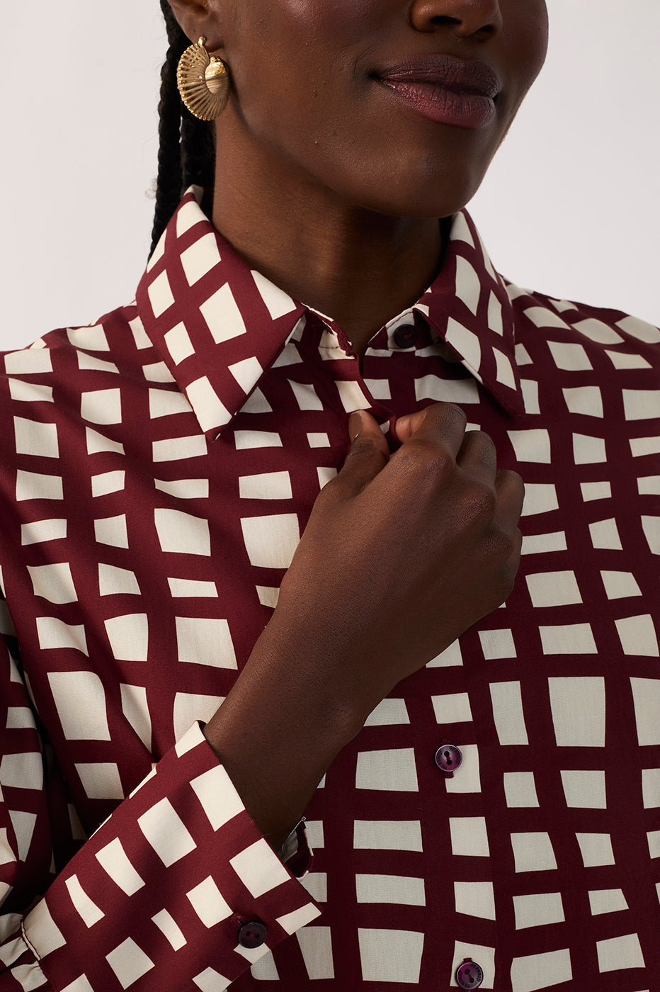 Wine Trama Print Poplin Shirt_6