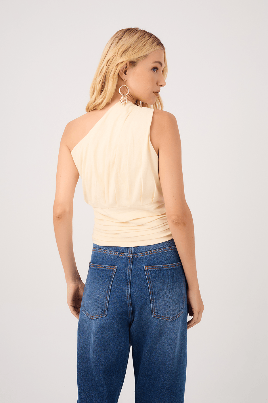 Beige One-Shoulder Blouse
