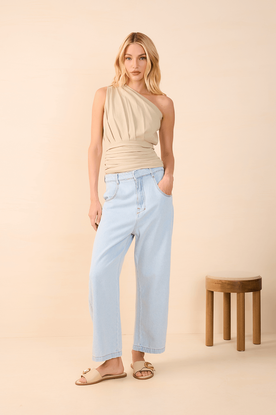 Green One-Shoulder Blouse
