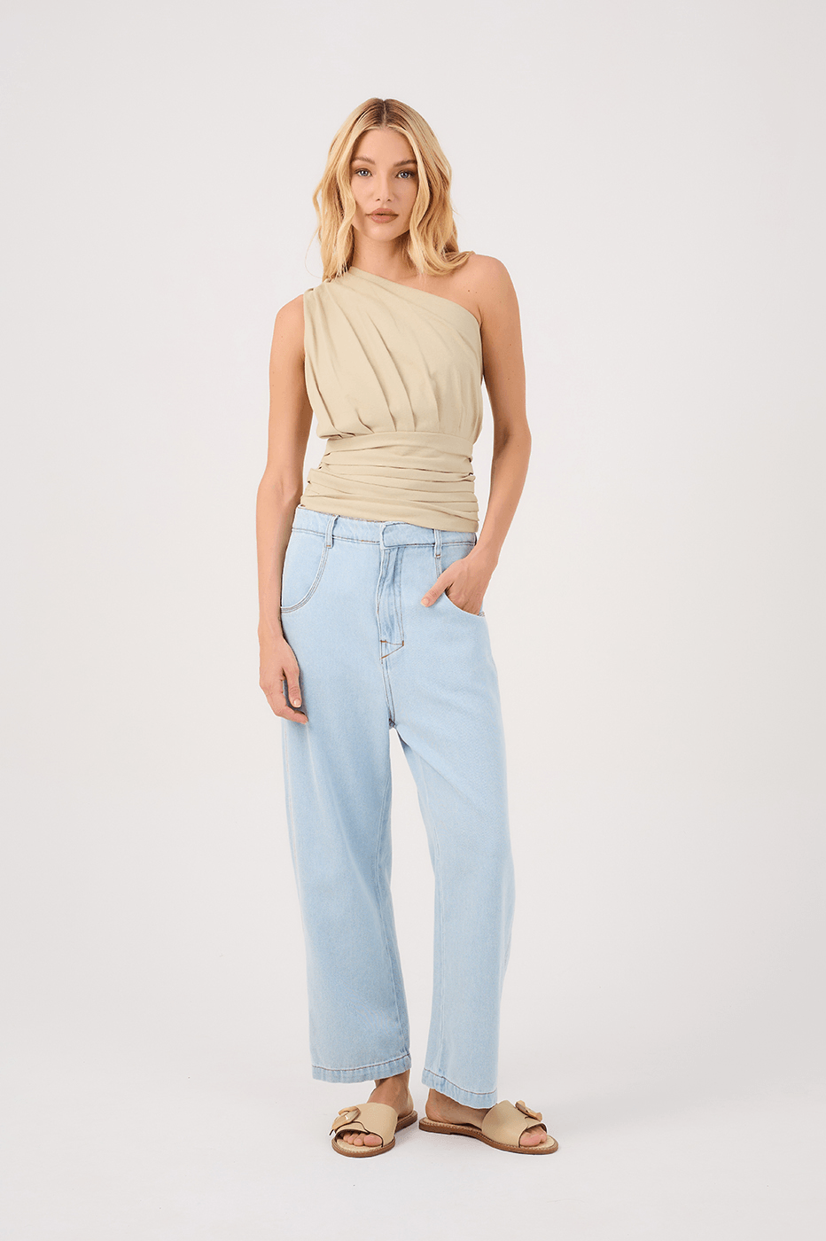 Green One-Shoulder Blouse