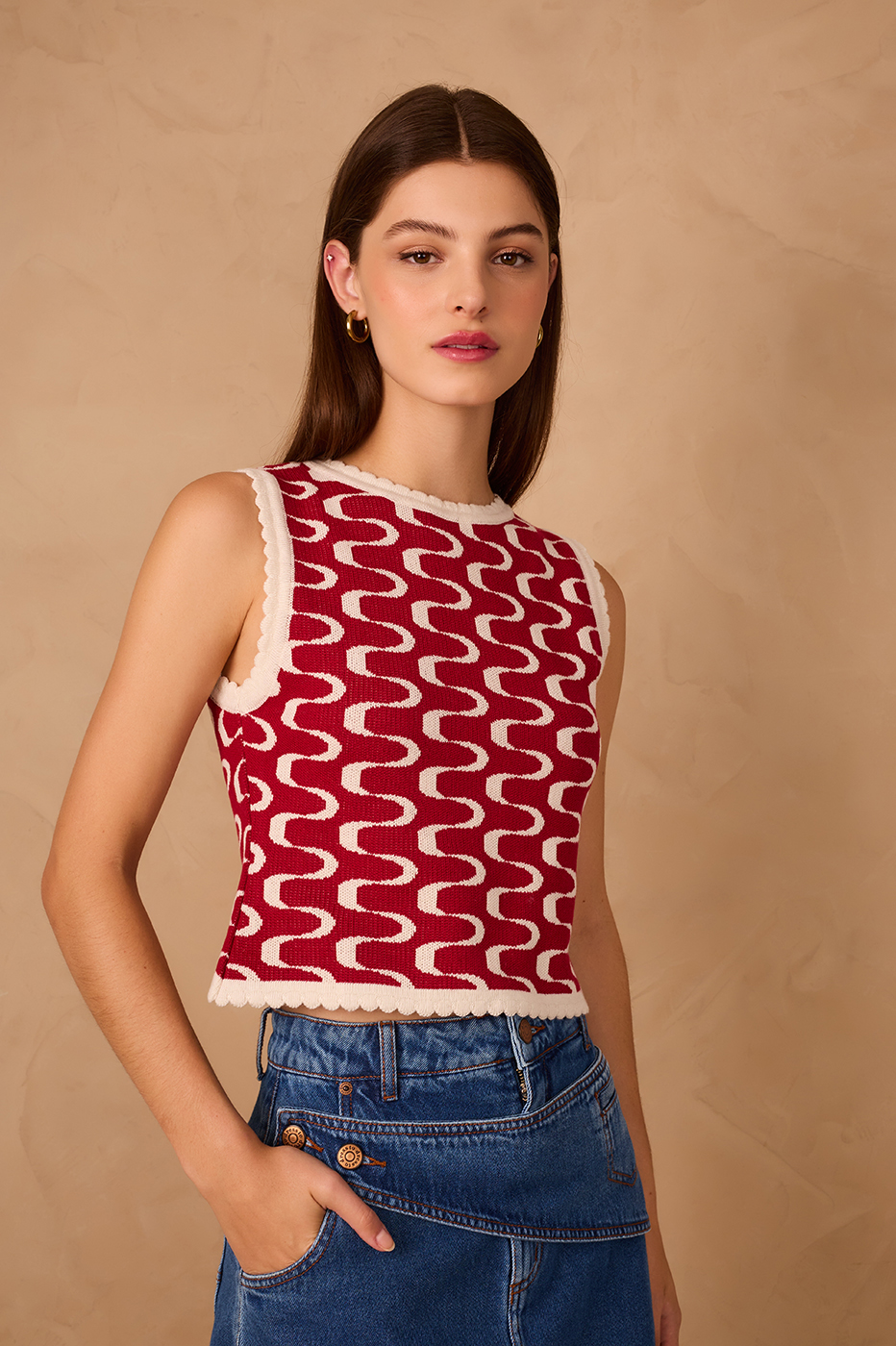 Red Copanema Print Knit Top_1