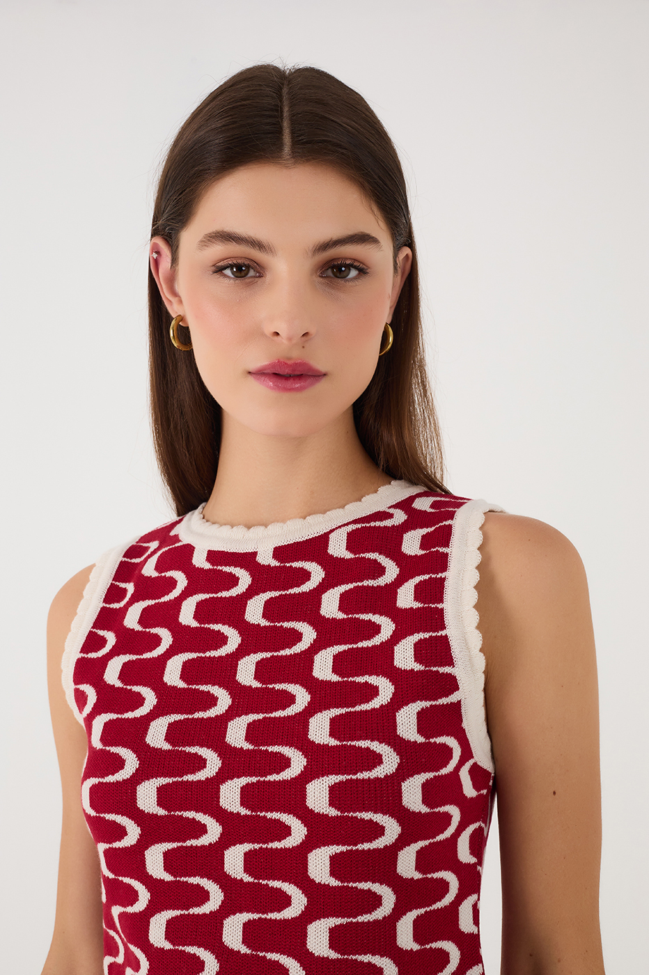 Red Copanema Print Knit Top