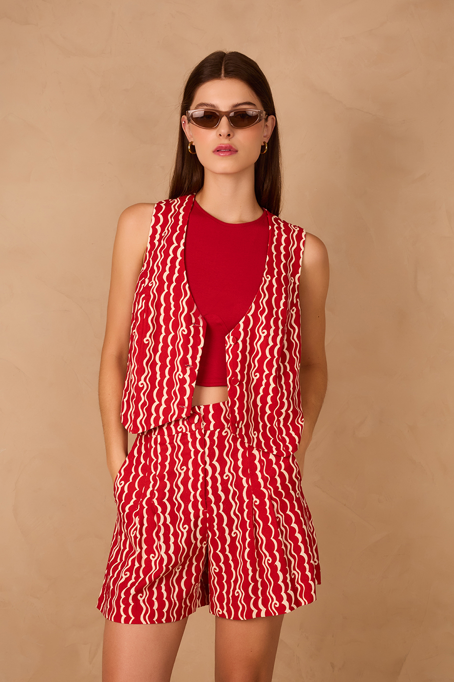 Red Sleeveless Corset Crop Top