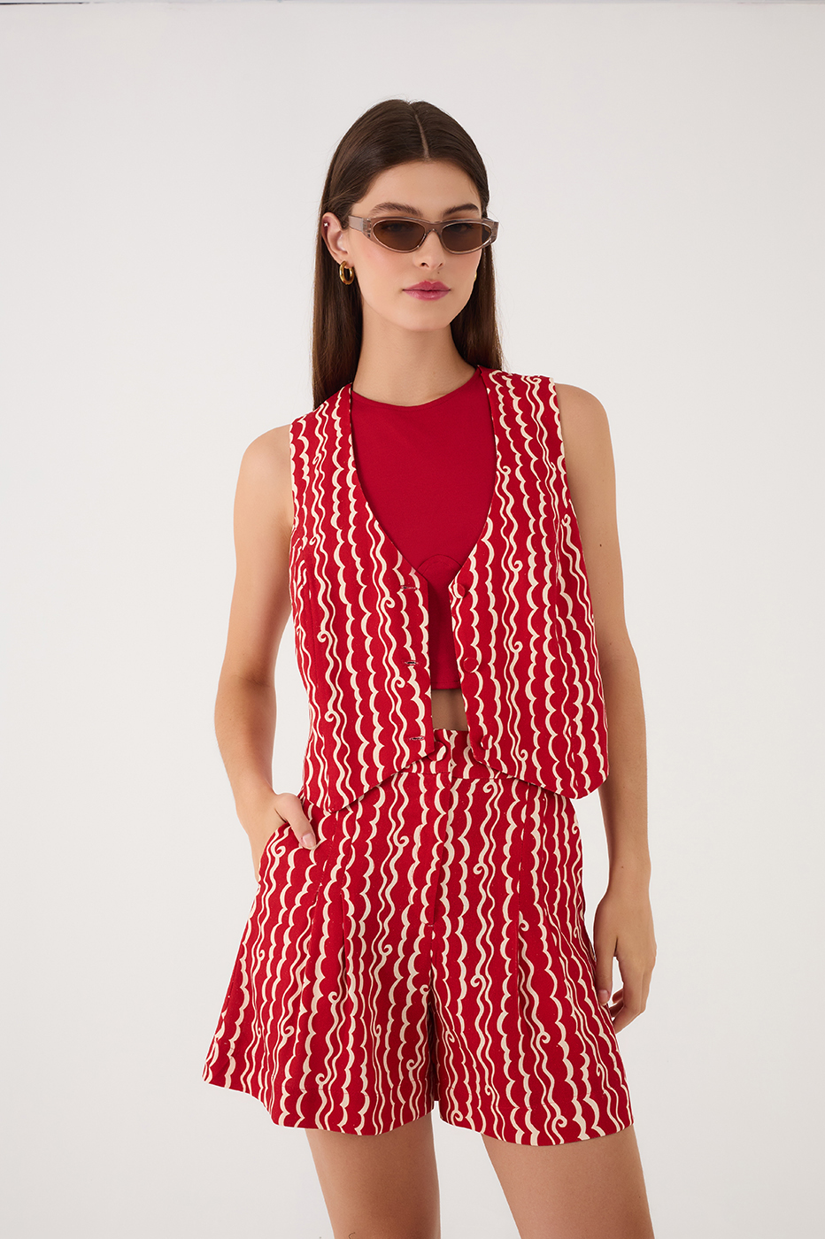 Red Sleeveless Corset Crop Top