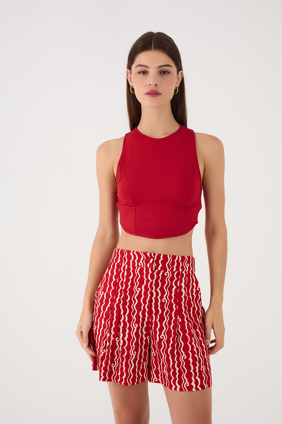 Red Sleeveless Corset Crop Top