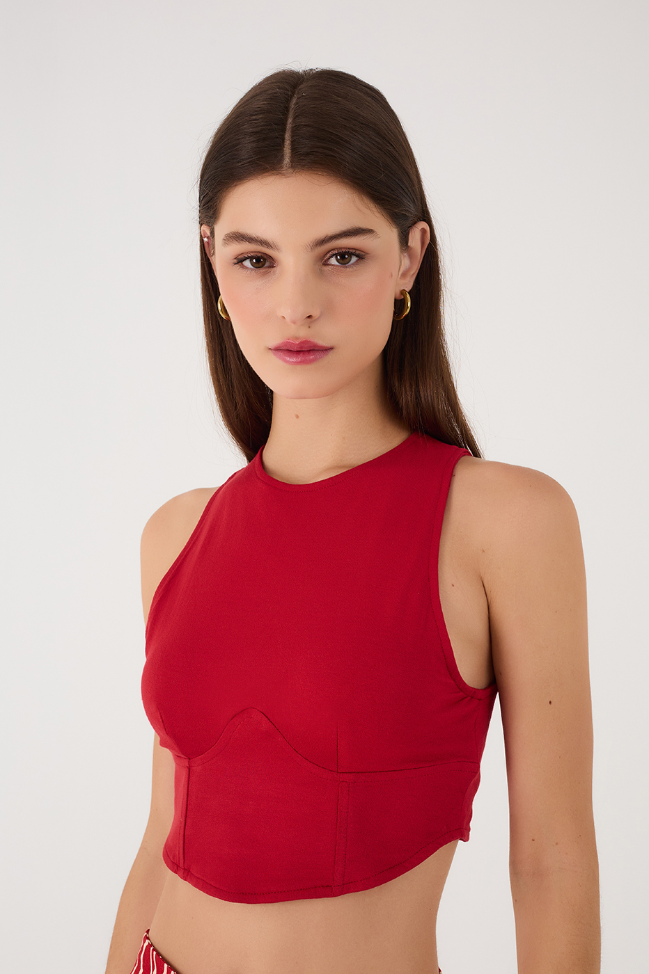 Red Sleeveless Corset Crop Top