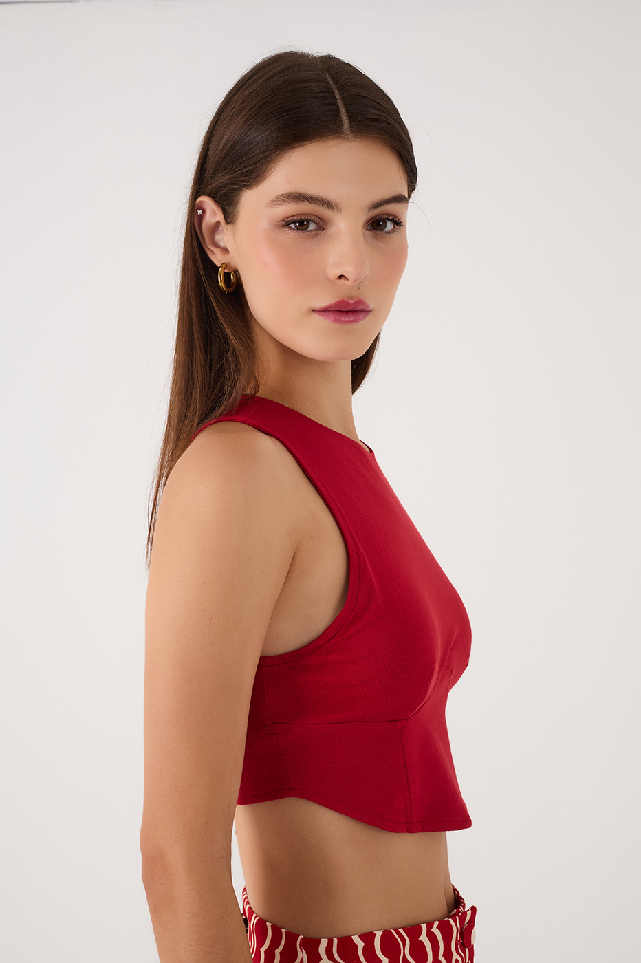 Red Sleeveless Corset Crop Top