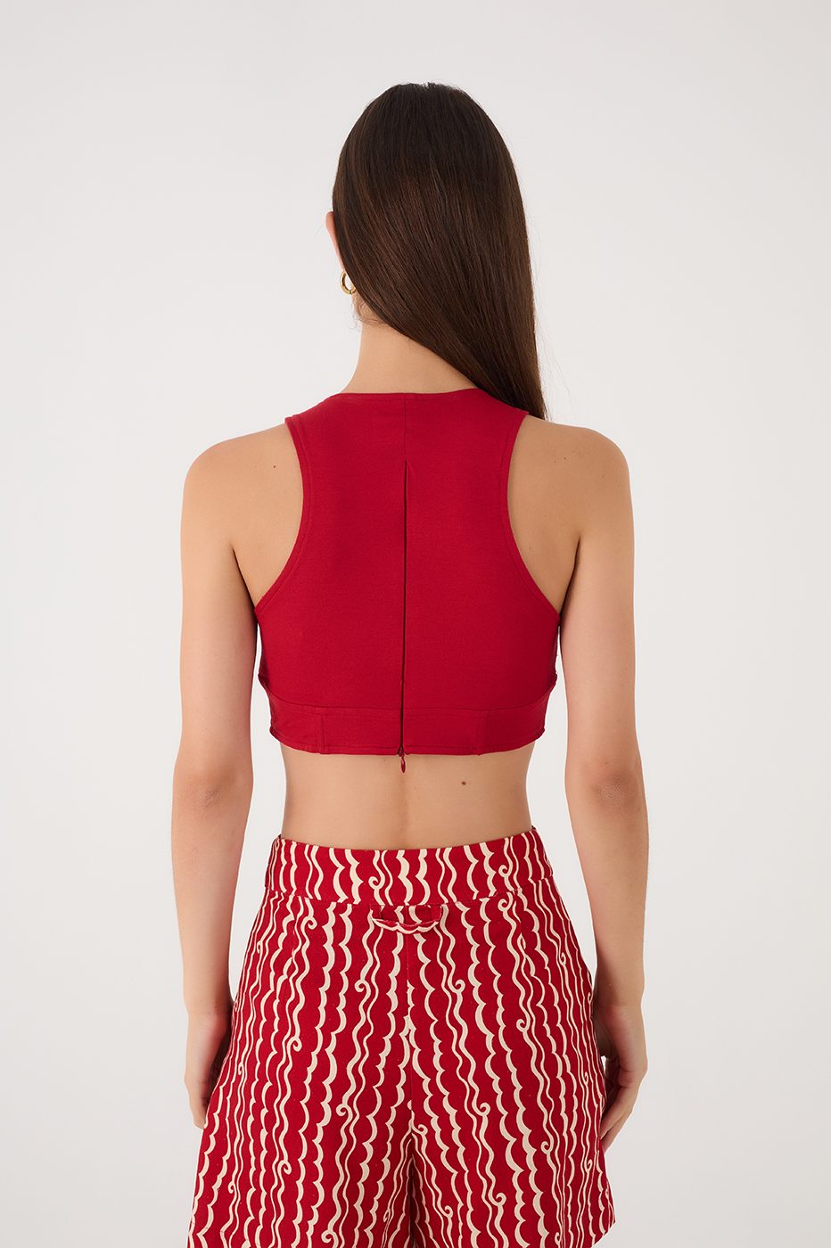 Red Sleeveless Corset Crop Top