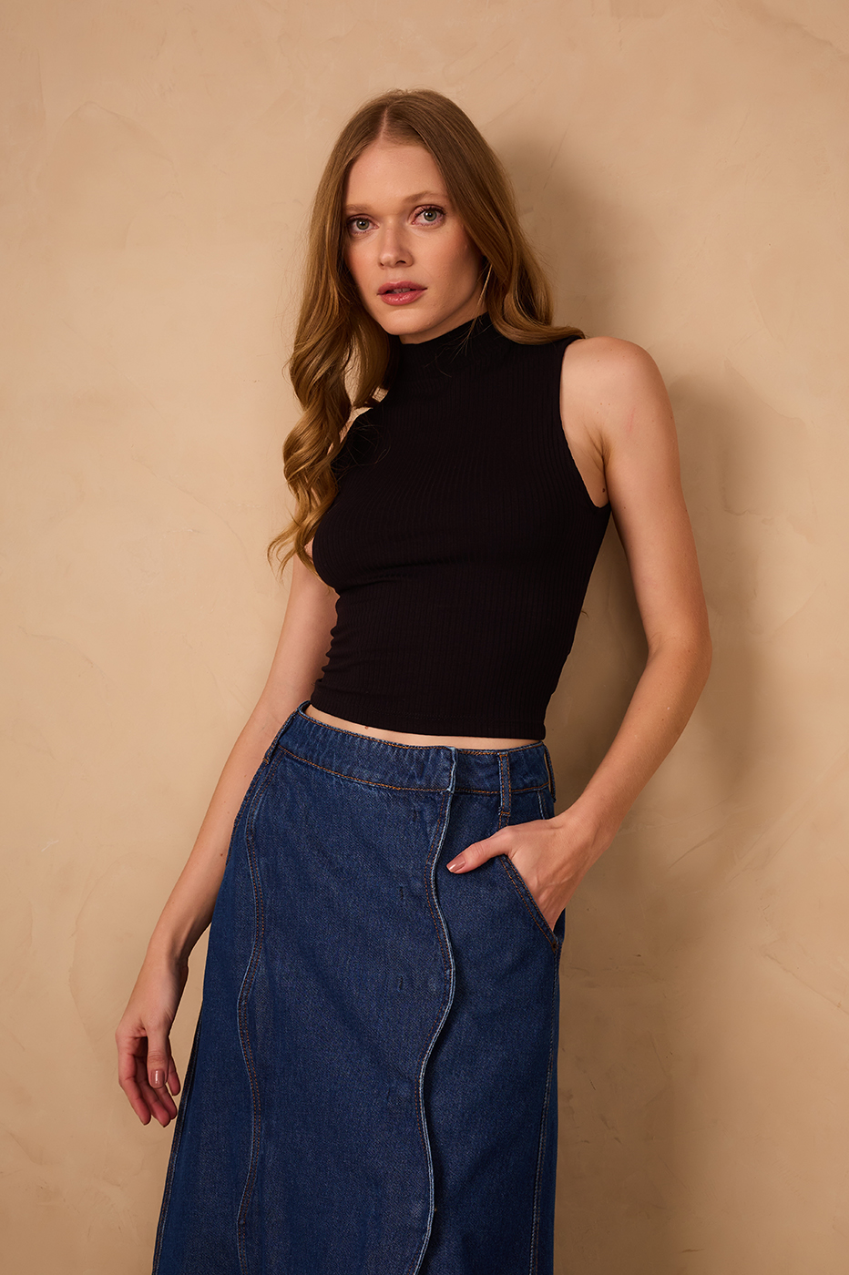Black High Neck Sleeveless Blouse