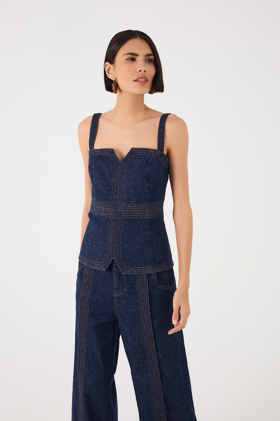 Denim Sleeveless Asymmetric Corset Top
