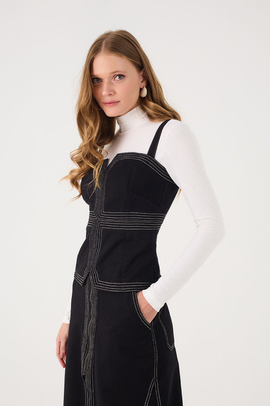 Black Sleeveless Asymmetric Corset Top