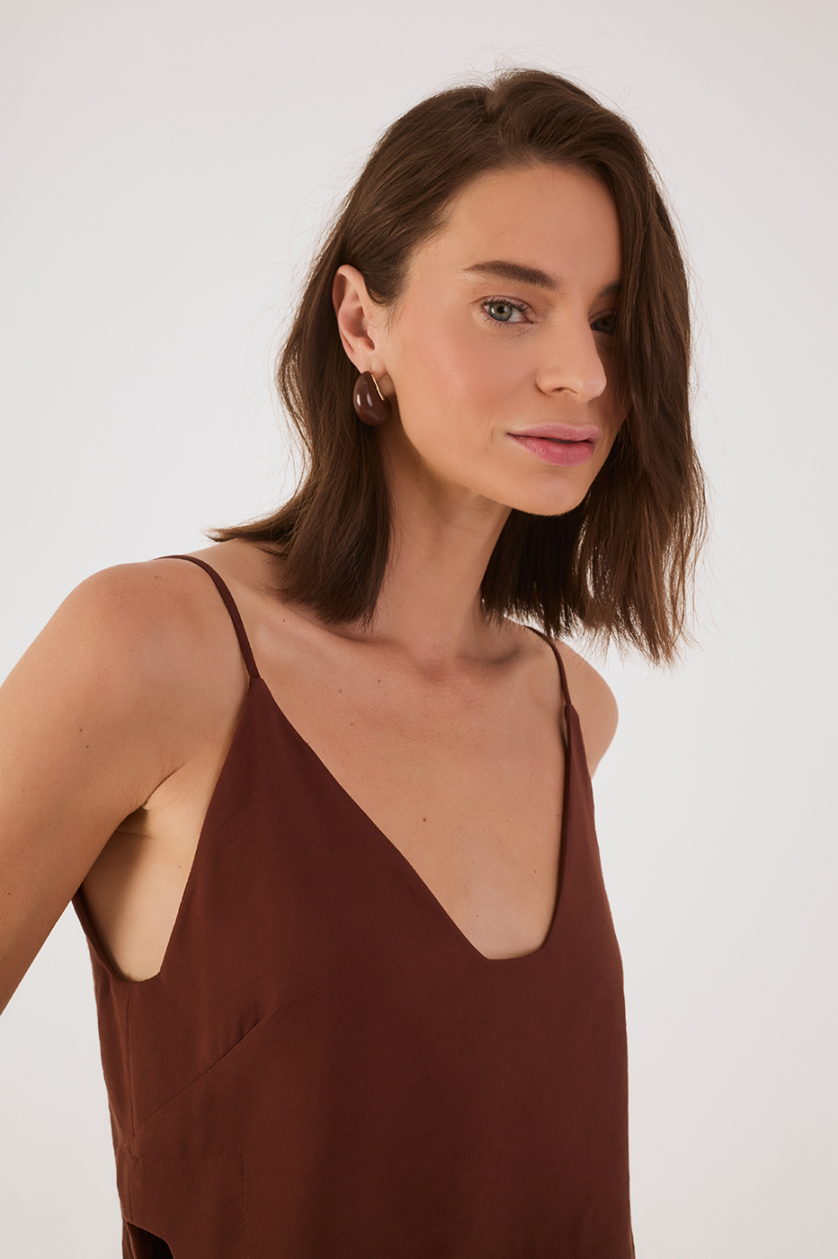 Brown Caffeine Sleeveless Asymmetric Crop Top