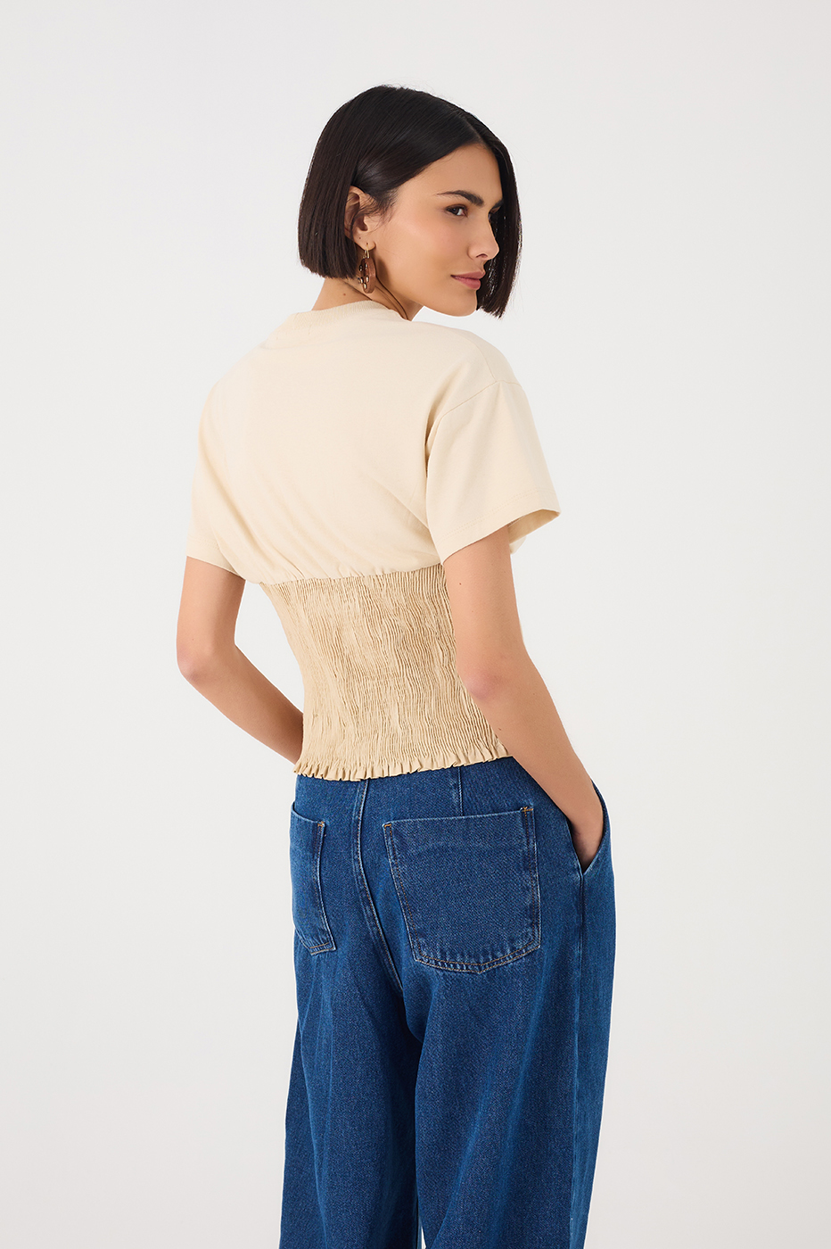 Off White Waist Smocked T-Shirt_5