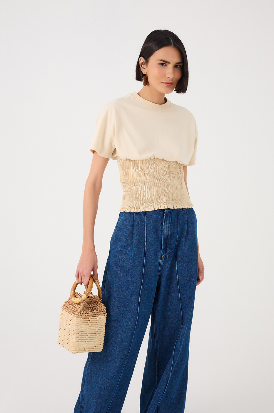 Off White Waist Smocked T-Shirt_9