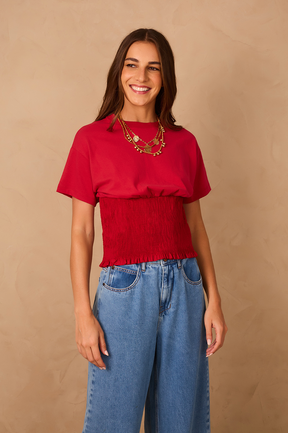 Red Encanto Waist Smocked T-Shirt_1