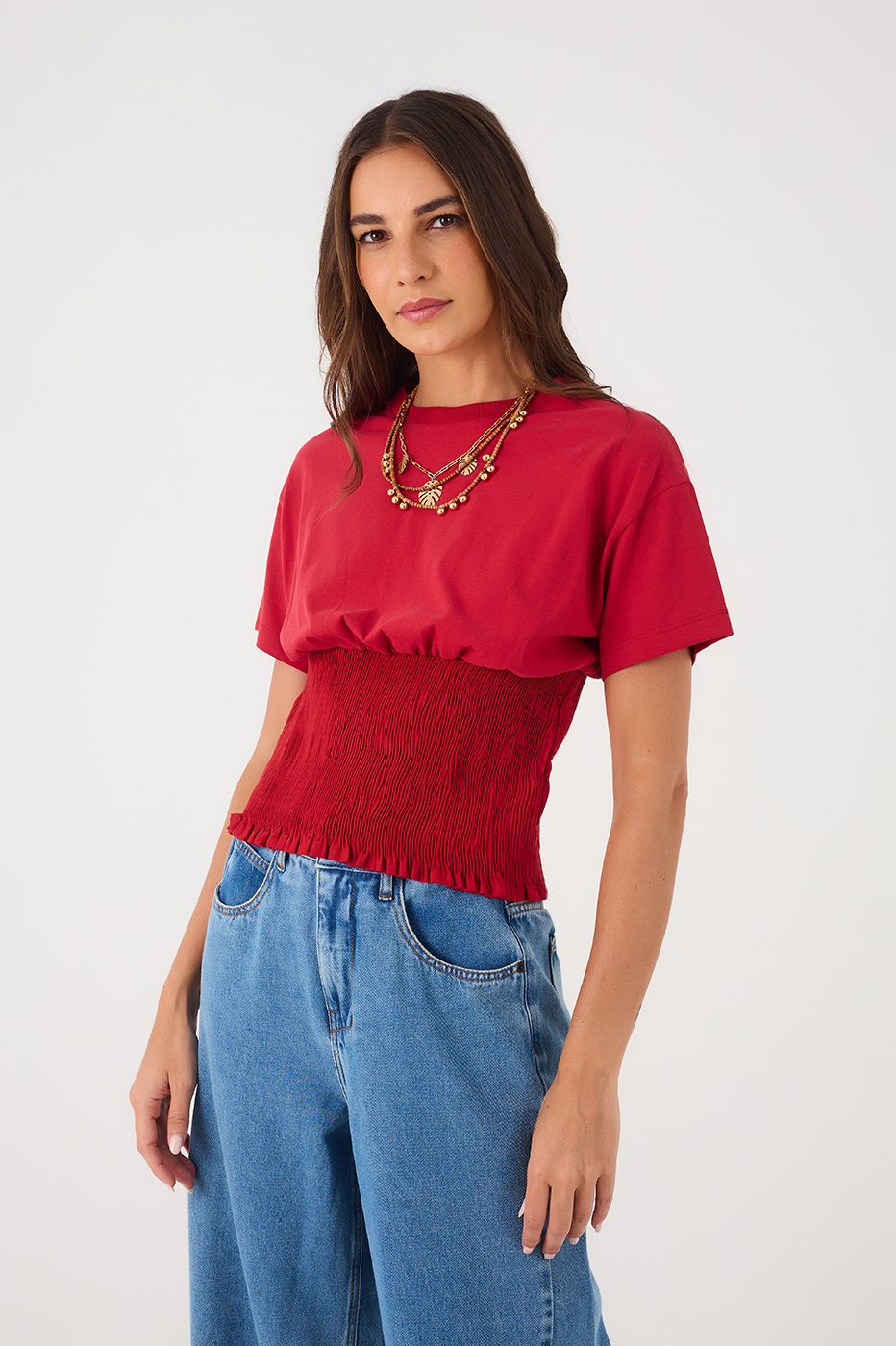 Red Encanto Waist Smocked T-Shirt