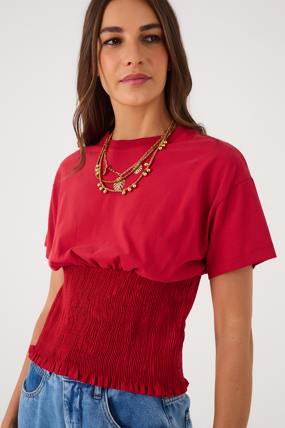 Red Encanto Waist Smocked T-Shirt_3