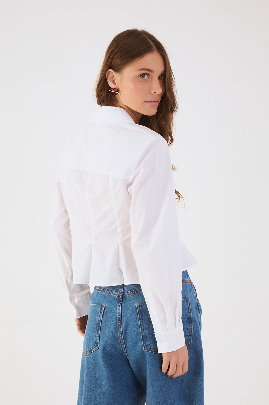 White Collared Buttoned Pleats Peplum Shirt