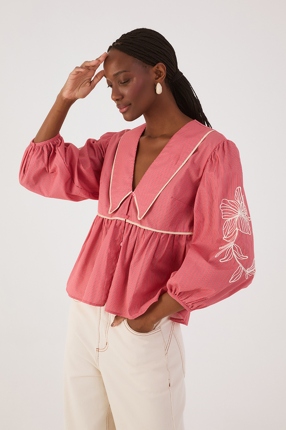 Striped Embroidered Blouse_2