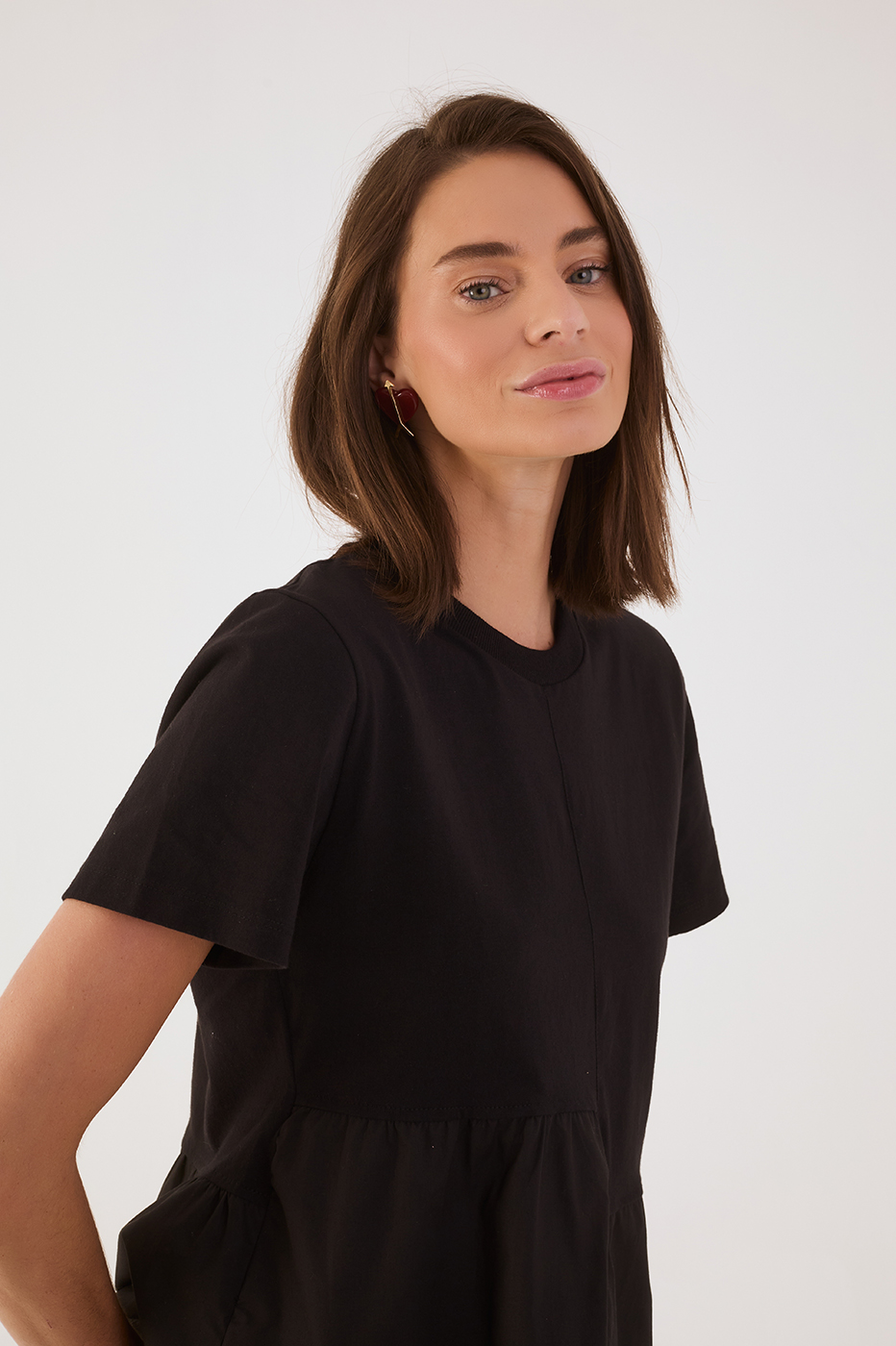 Black Asymmetric Ruffle T-Shirt