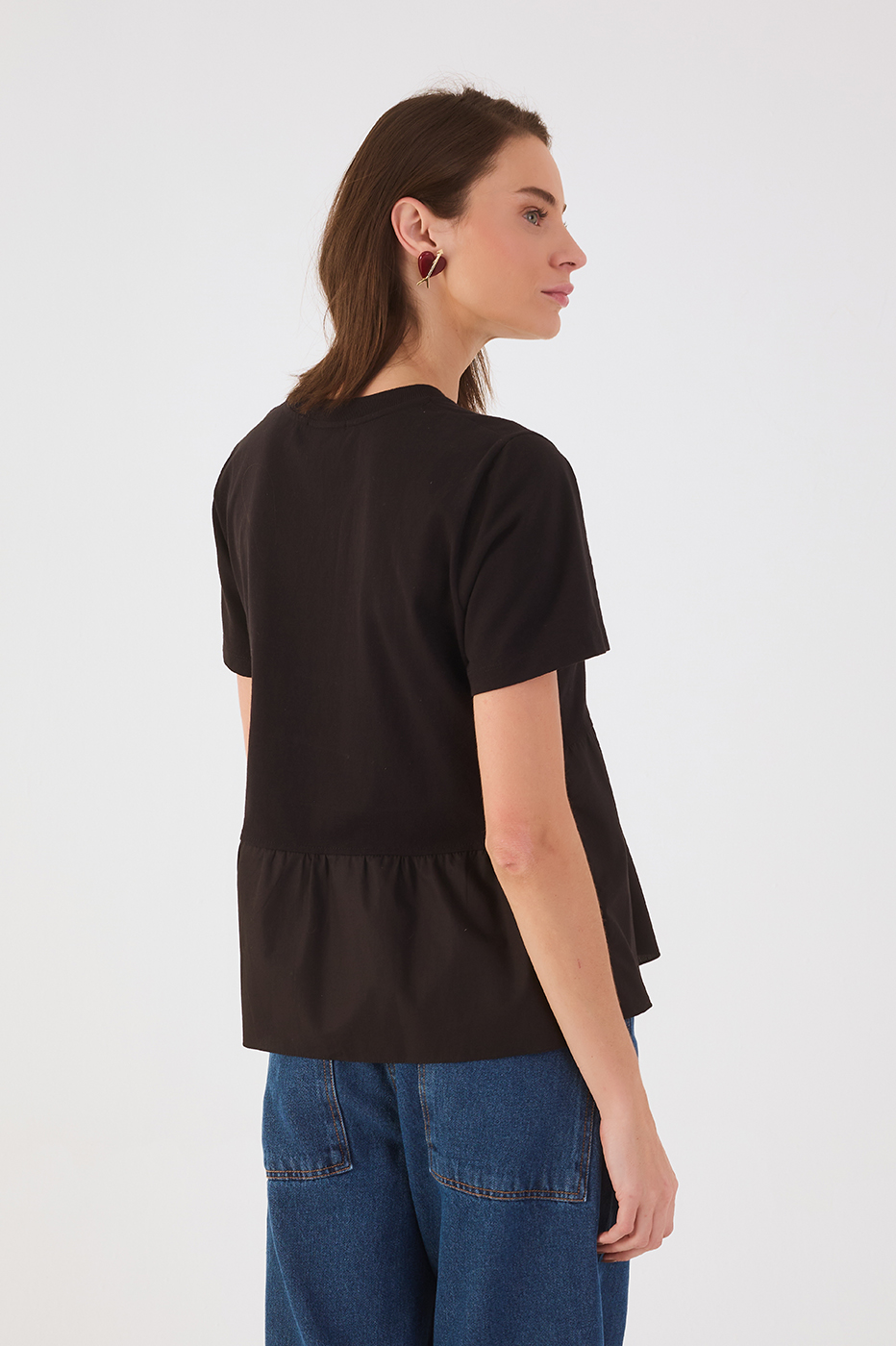 Black Asymmetric Ruffle T-Shirt